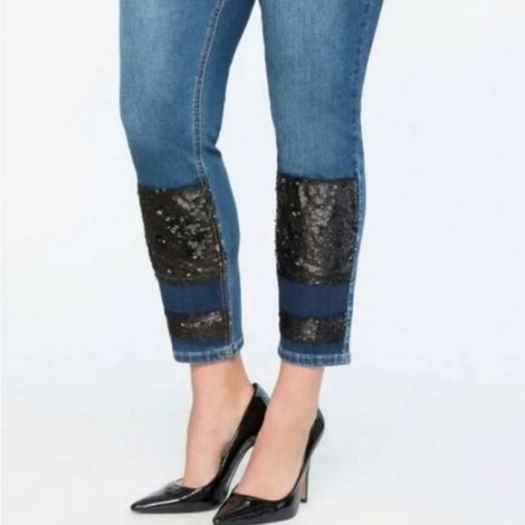 Eloquii Women's Sequin Embellished High Rise Skinny Jeans Size 26 - Picture 2 of 11
